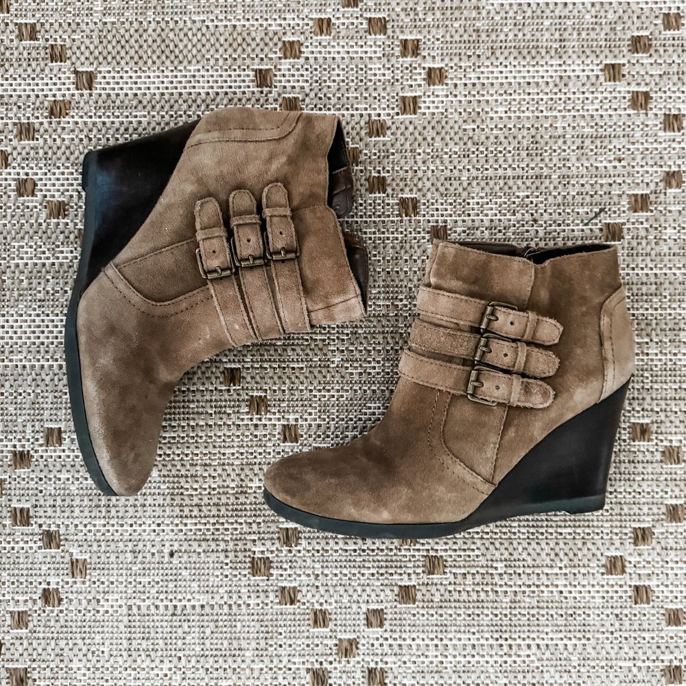 Franco Sarto - Suede Taupe Wedge Bootie - Size 9